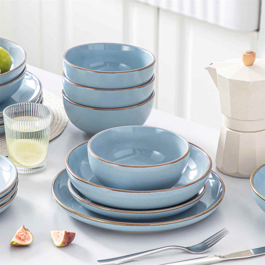 vancasso Colored Glaze Nymph 16 Piece Stoneware Dinnerware Set with Brown Trim