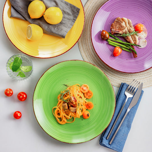 vancassso Bonita 6-Piece Stoneware Dinner Plates Set in Multicolor, The Intricate Spiral Design Creates a Visually Appealing Centerpiece.