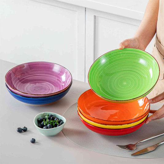 vancasso Spiral Bonita Stoneware Pasta Bowls Set Of 6 in Multicolor