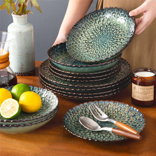 vancasso Chrys 12 Piece Chrysanthemum Embossed Stoneware Dinnerware Set