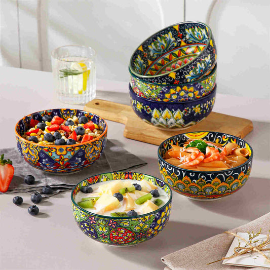 Boho Chic Double-Sided Bowls Set Of 6 In Porcelain, Crafted With Safe, High-Quality Materials For A Toxin-Free Dining Experience.