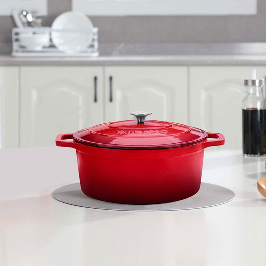 6.3qt Red Enameled Cast Iron Oval Dutch Oven, Offering A Balance Of Capacity, Affordability, And Ease Of Handling For Versatile Cooking And Storage.