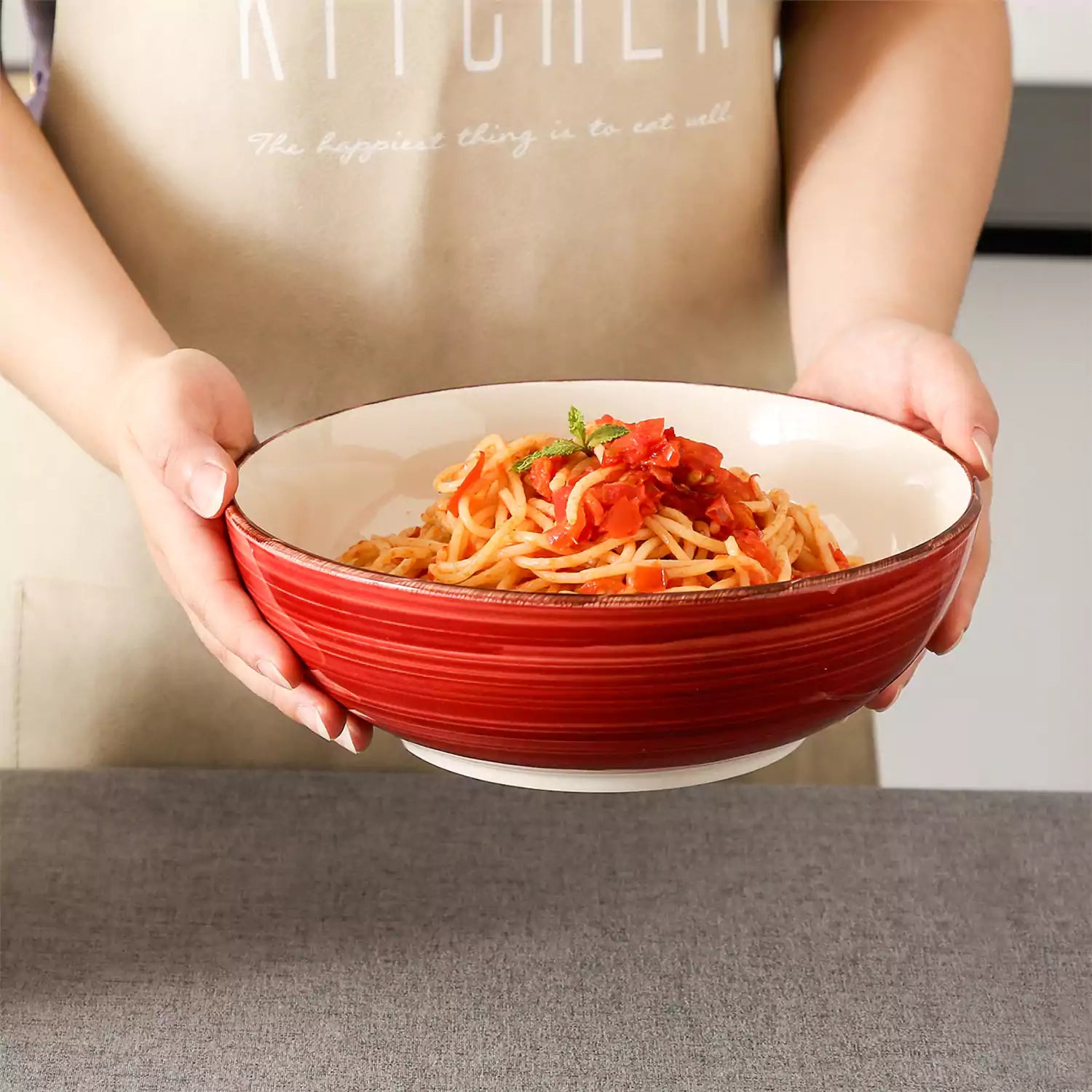 Bella Serving Bowls Set of 2 in blue and red - vintage handmade spiral design - perfect for salads - pasta - or sides-vancasso