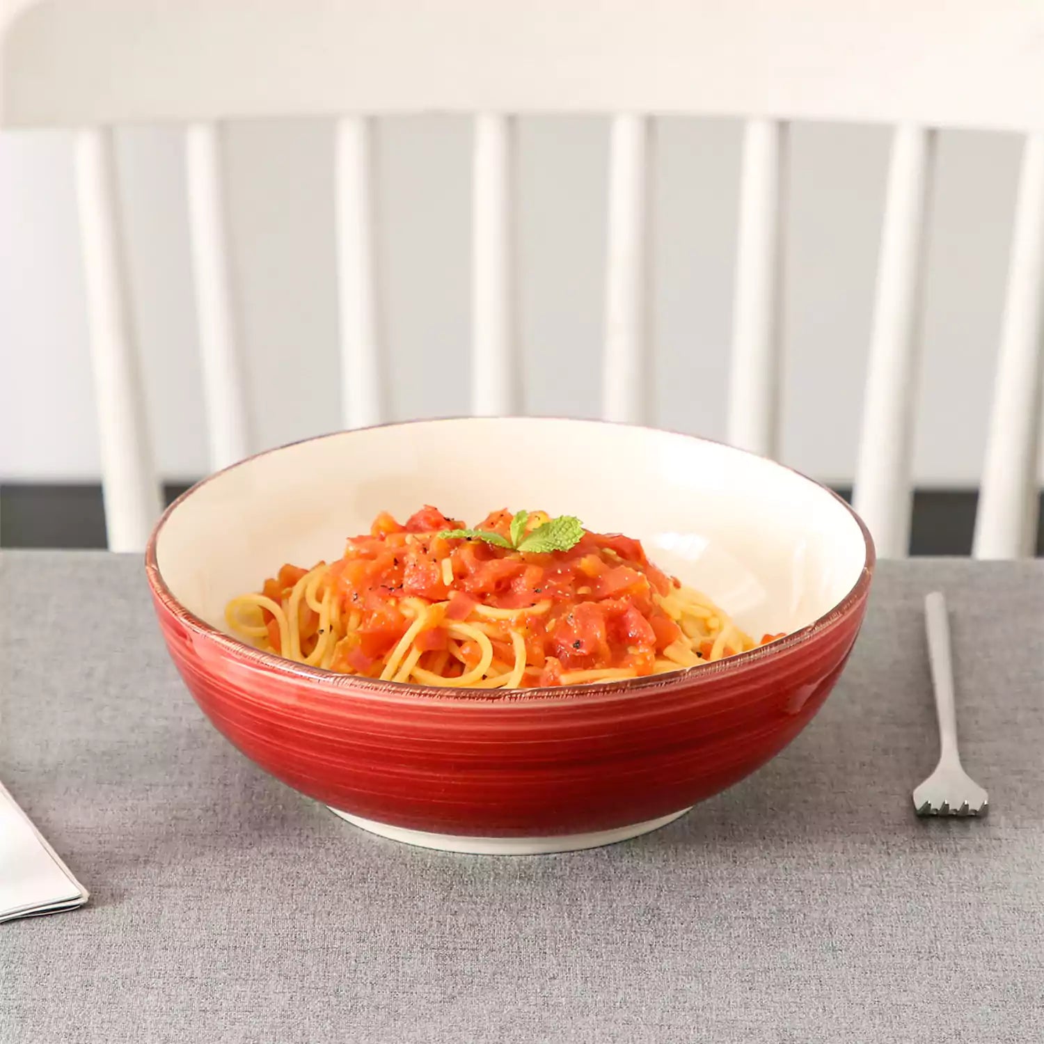 Bella Serving Bowls Set of 2 in blue and red - vintage handmade spiral design - perfect for salads - pasta - or sides-vancasso