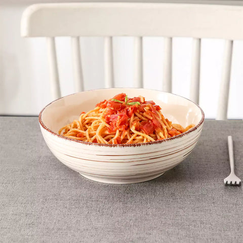 Bella Serving Bowls Set of 2 in grey and beige - vintage handmade spiral design - perfect for salads - pasta - or sides-vancasso