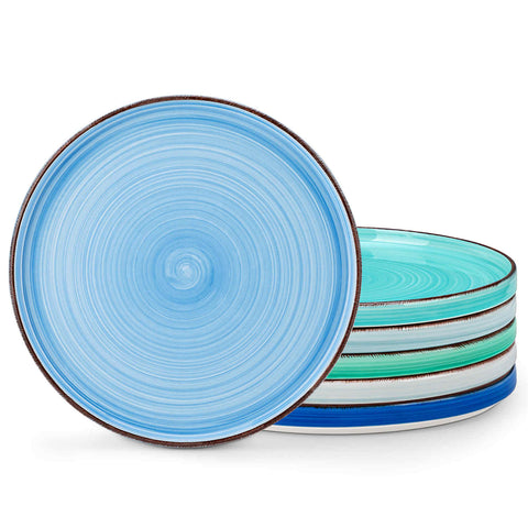 Bonita 6-Piece Straight-Edge Dinner Plates in Blue - Featuring a Waterproof Oating for Enhanced Durability and Hygiene - Easy Cleaning-vancasso