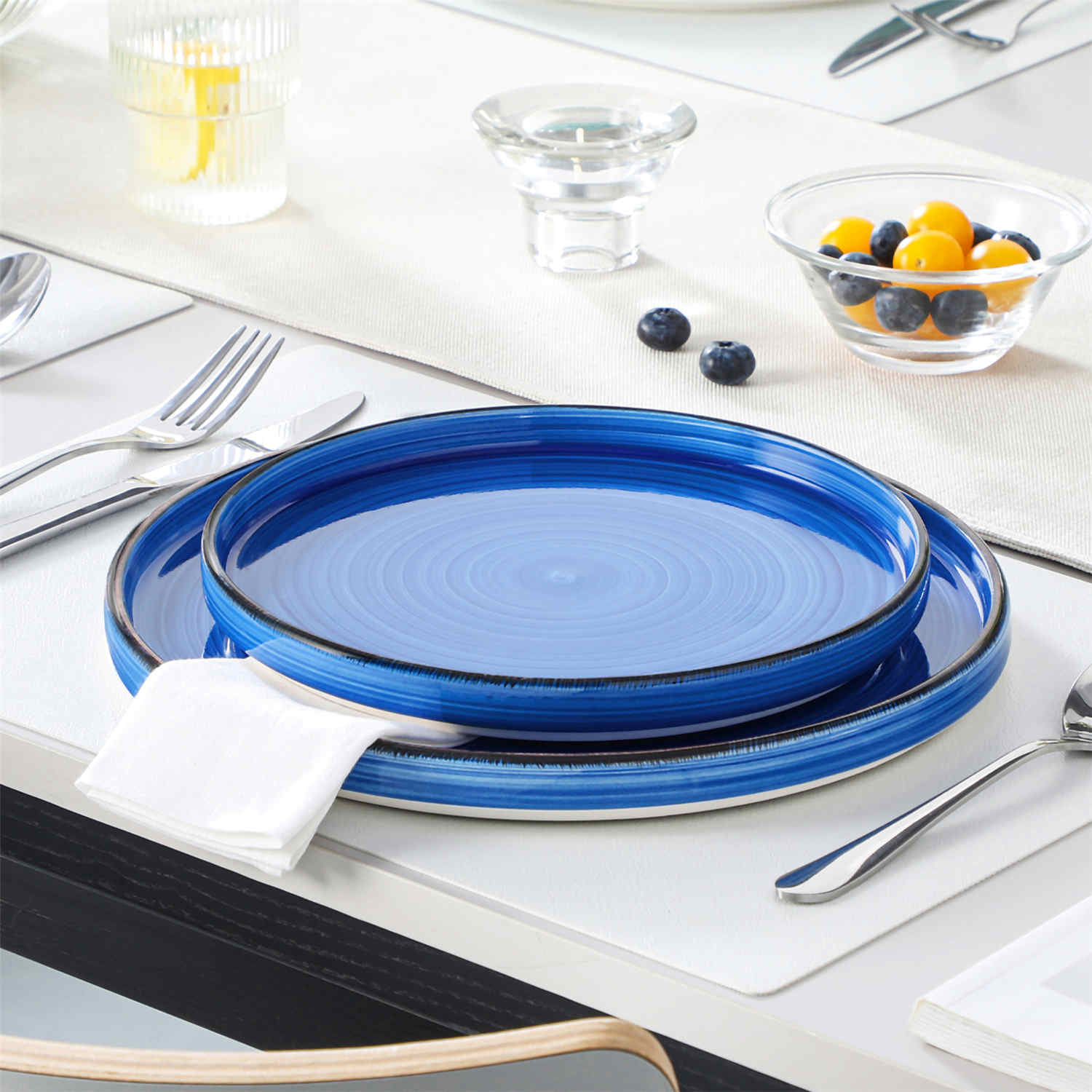 Bonita 6-Piece Straight-Edge Dinner Plates in Blue - Featuring a Waterproof Oating for Enhanced Durability and Hygiene - Easy Cleaning-vancasso