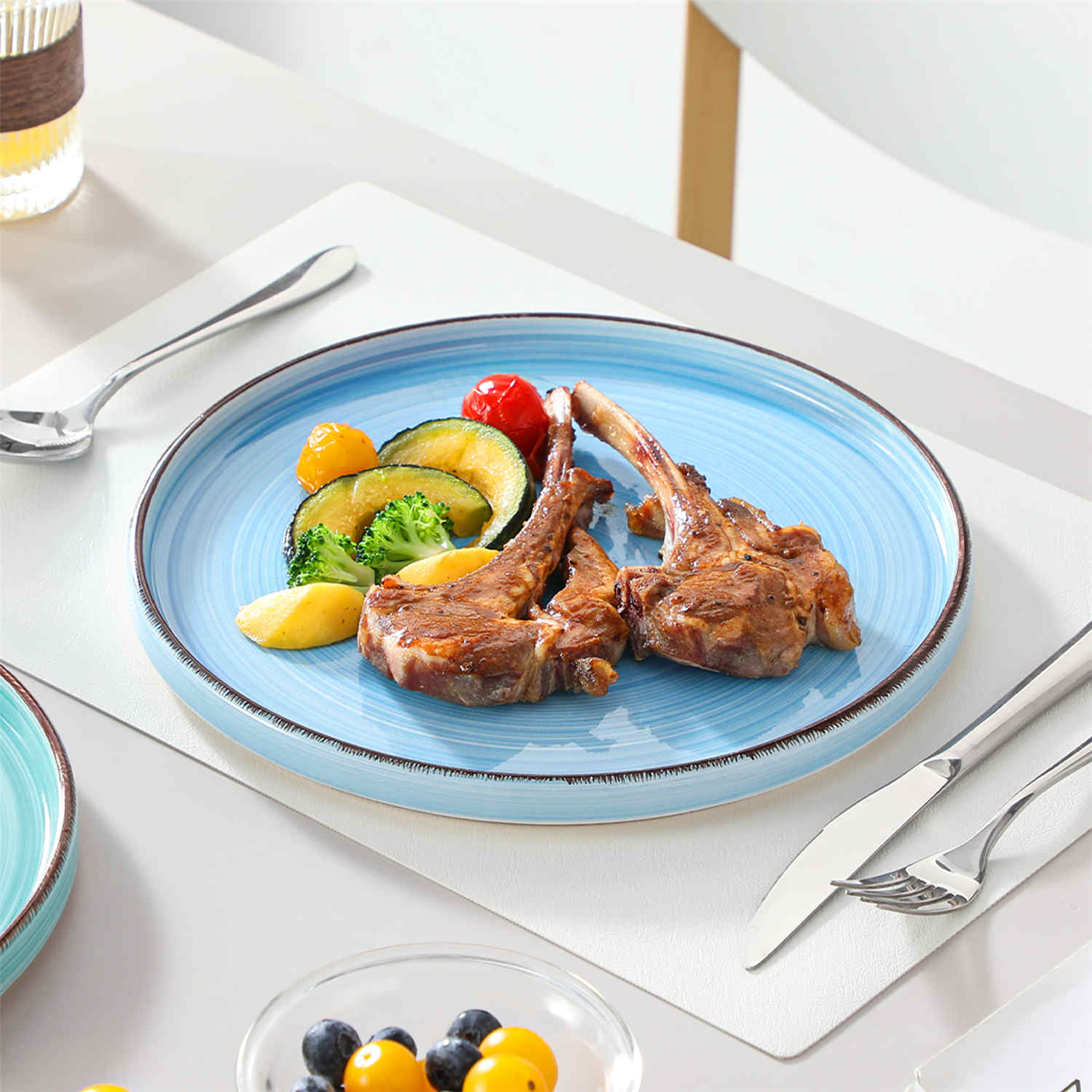 Bonita 6-Piece Straight-Edge Dinner Plates in Blue - Featuring a Waterproof Oating for Enhanced Durability and Hygiene - Easy Cleaning-vancasso