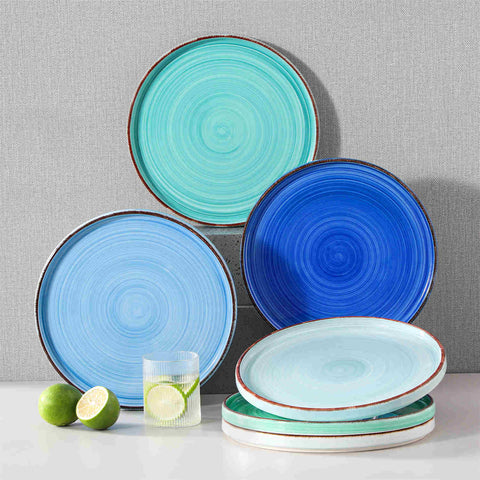 Bonita 6-Piece Straight-Edge Dinner Plates in Blue - Featuring a Waterproof Oating for Enhanced Durability and Hygiene - Easy Cleaning-vancasso