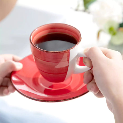 Bonita Multicolor Cups and Saucers Set of 6 - vibrant rainbow colors, spiral design -  handmade - perfect for black coffee-vancasso