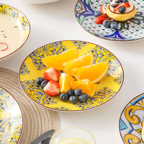 vancasso Jasmin 16-Piece Dinnerware Set With Soup Bowls, Featuring Vibrant Bohemian Charm For A Lively And Colorful Dining Experience.