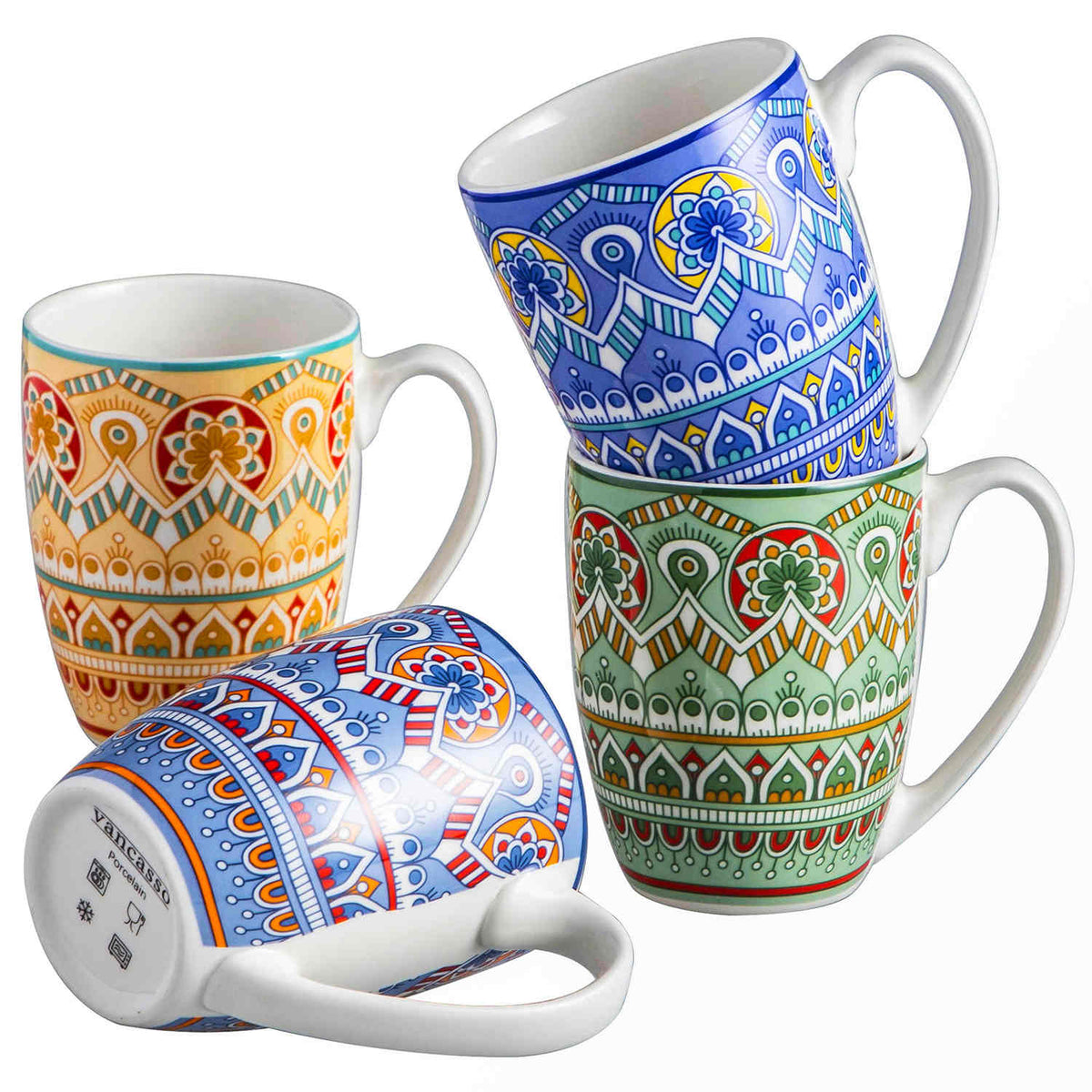 Boho Chic Refined Porcelain Mugs Set of 4 in Assorted Color-vancasso