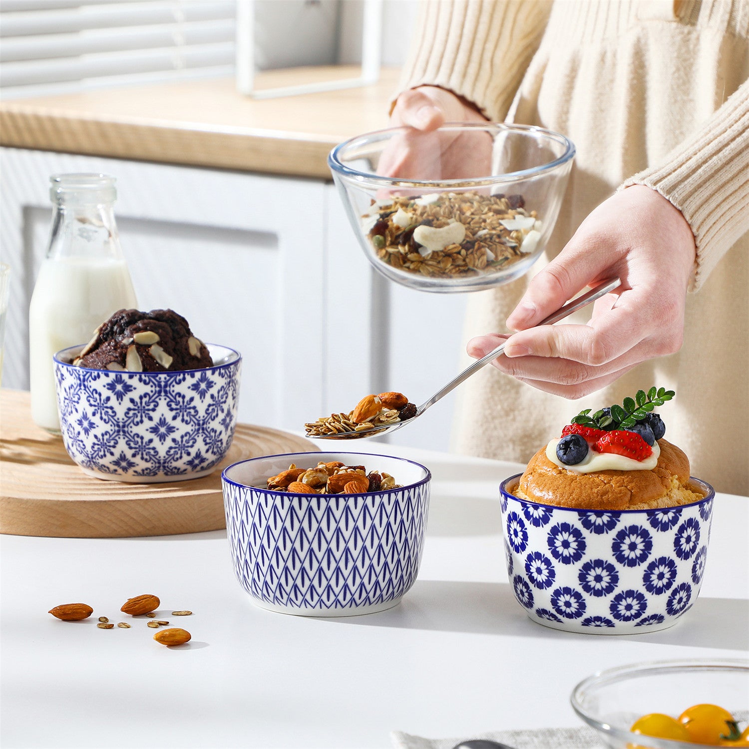 Selene Set Of 6 Ramekin Bowls Perfect For Baking And Serving Desserts and Dips - 8 oz