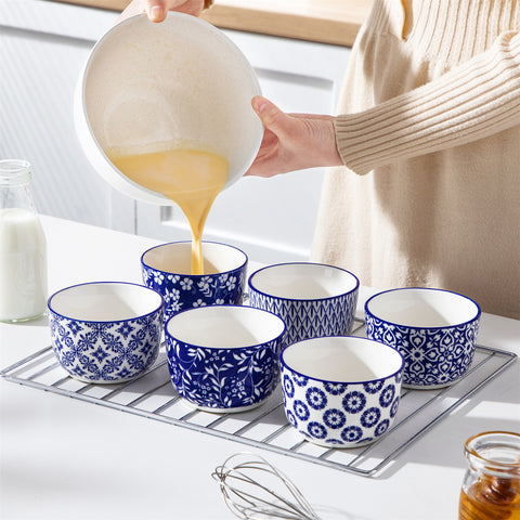 Selene Set Of 6 Ramekin Bowls Perfect For Baking And Serving Desserts and Dips - 8 oz