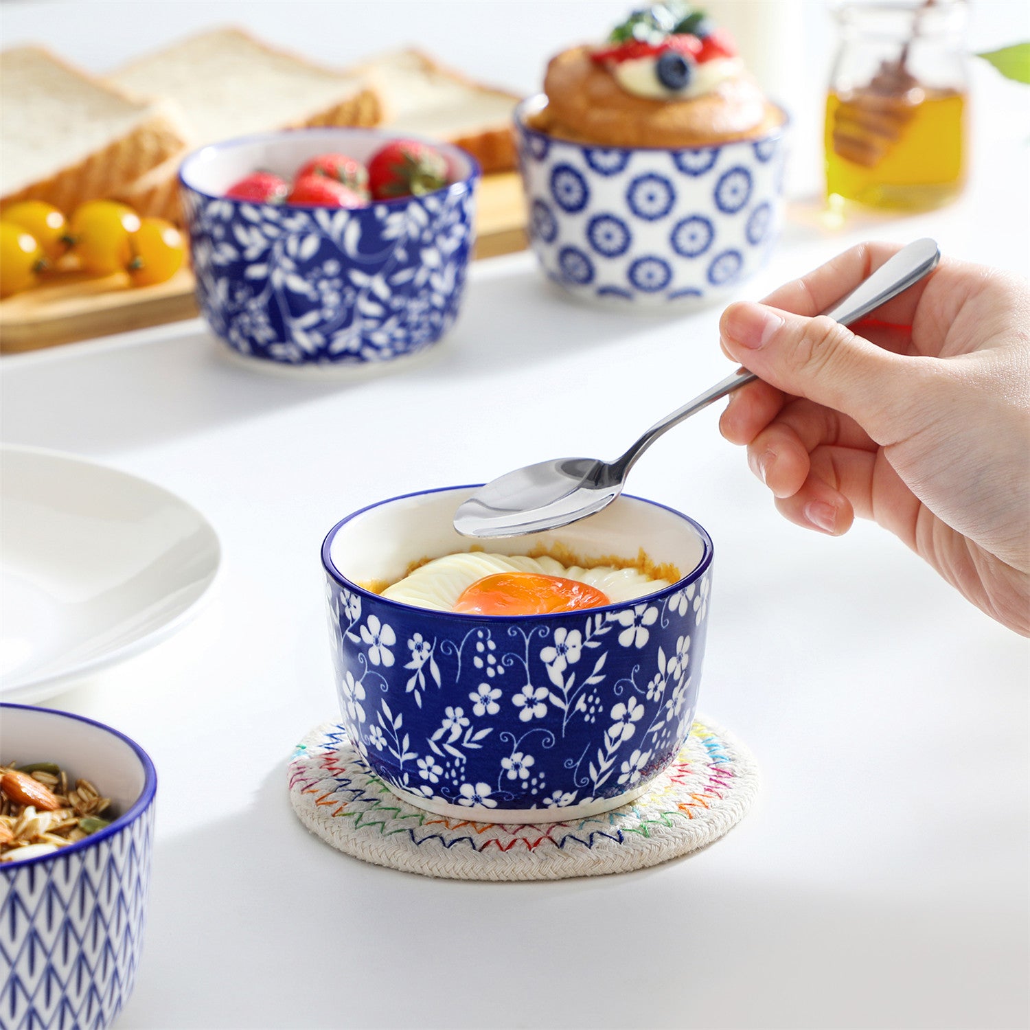 Selene Set Of 6 Ramekin Bowls Perfect For Baking And Serving Desserts and Dips - 8 oz