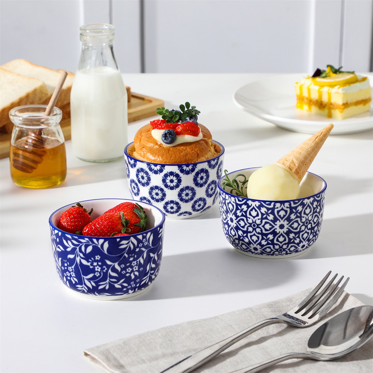 Selene Set Of 6 Ramekin Bowls Perfect For Baking And Serving Desserts and Dips - 8 oz