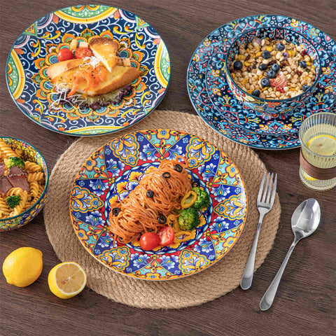 Boho Chic Simi 12-Piece Porcelain Dinnerware Set, Service for 4, Includes Sleek Round Bowls-vancasso