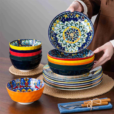 Boho Chic Simi 18-Piece Porcelain Dinnerware Set Pasta Bowls Set