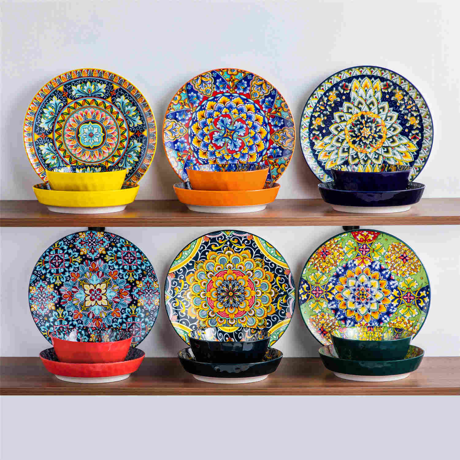 Boho Chic Simi 18-Piece Porcelain Dinnerware Set Pasta Bowls Set