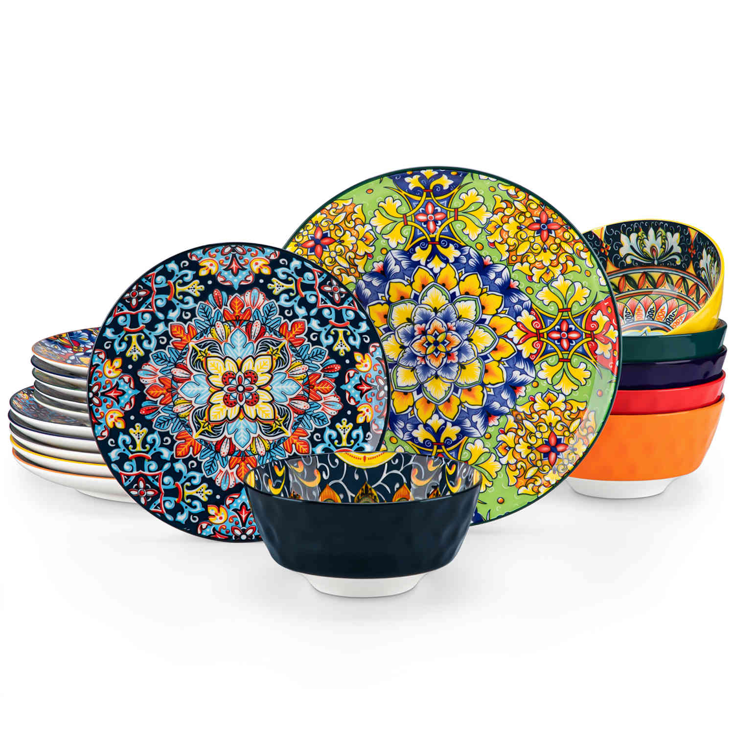 Boho Chic Simi 18-Piece Porcelain Dinnerware Set - Service for 6 - Includes Plates and Bowls-vancasso