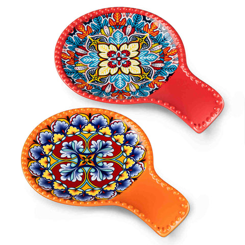 vancasso Simi Porcelain Flame Red Spoon Rests With Bohemian Patterns Ideal For Keeping Countertops Clean And Adding A Stylish Touch To Cooking Spaces