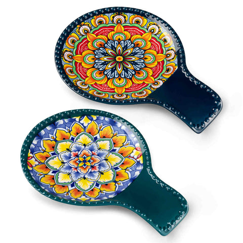 vancasso Simi Porcelain Midnight Blue Spoon Rests With Bohemian Patterns Ideal For Keeping Countertops Clean And Adding A Stylish Touch To Cooking Spaces