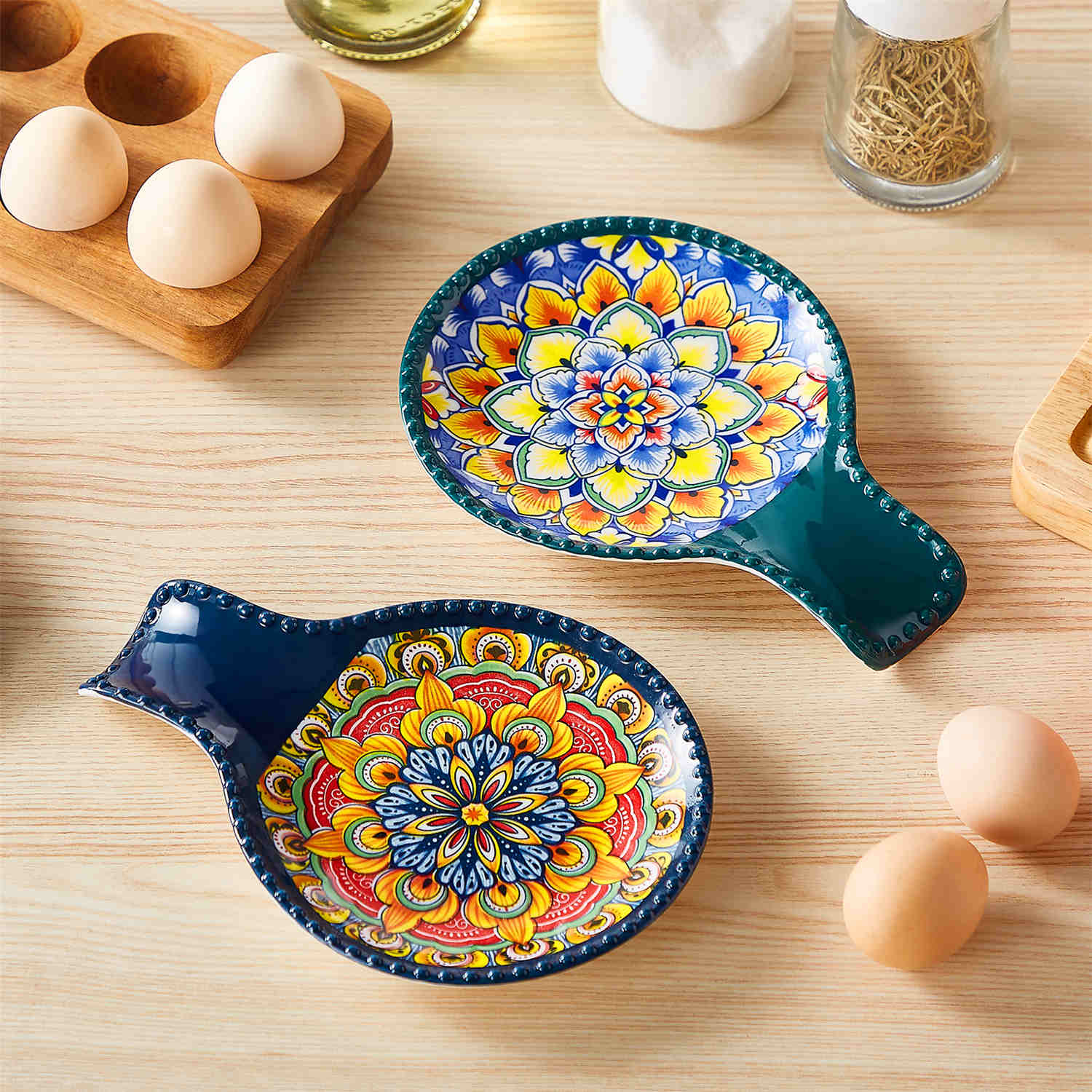 vancasso Simi Porcelain Midnight Blue Spoon Rests With Bohemian Patterns Ideal For Keeping Countertops Clean And Adding A Stylish Touch To Cooking Spaces