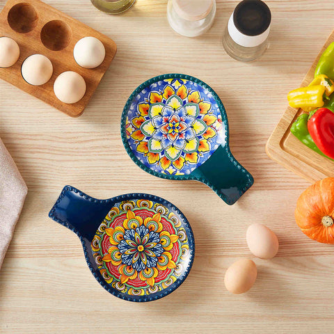 vancasso Simi Porcelain Midnight Blue Spoon Rests With Bohemian Patterns Ideal For Keeping Countertops Clean And Adding A Stylish Touch To Cooking Spaces