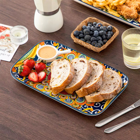 vancasso Simi Set Of 3 Rectangular Serving Platters With Bohemian-Inspired Patterns Perfect For Elegant Food Presentation - B