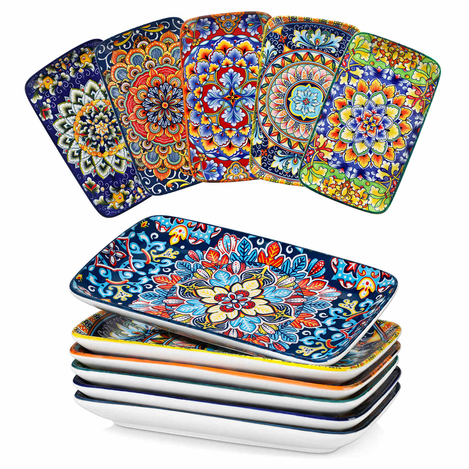 vancasso Simi Serving Platter Set Of 6 - Made Of Porcelain With Bohemian Style Design - Perfect For Serving Meals In A Stylish And Elegant Way - Large