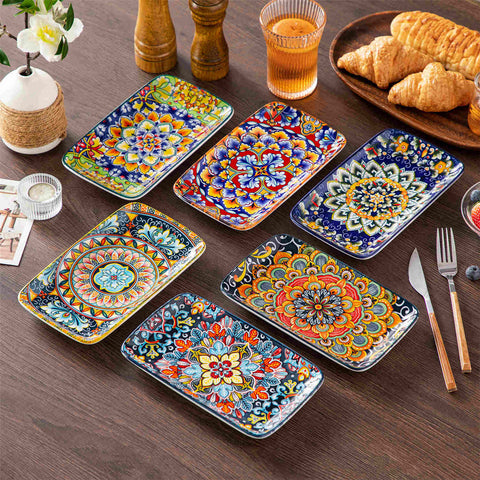 vancasso Simi Serving Platter Set Of 6 - Made Of Porcelain With Bohemian Style Design - Perfect For Serving Meals In A Stylish And Elegant Way