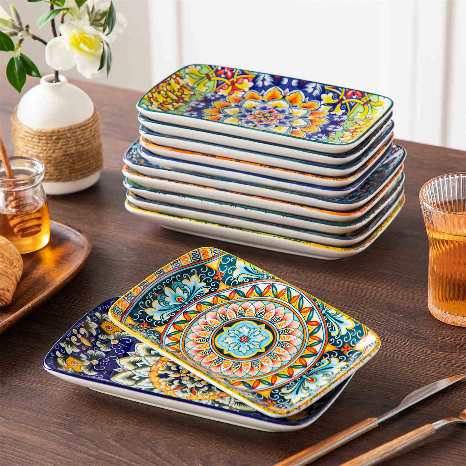 vancasso Simi Serving Platter Set Of 6 - Made Of Porcelain With Bohemian Style Design - Perfect For Serving Meals In A Stylish And Elegant Way