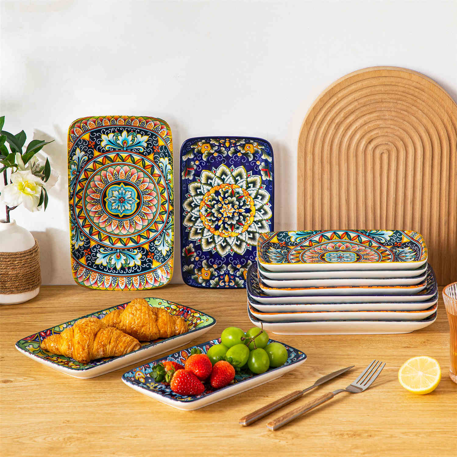 vancasso Simi Serving Platter Set Of 6 - Made Of Porcelain With Bohemian Style Design - Perfect For Serving Meals In A Stylish And Elegant Way