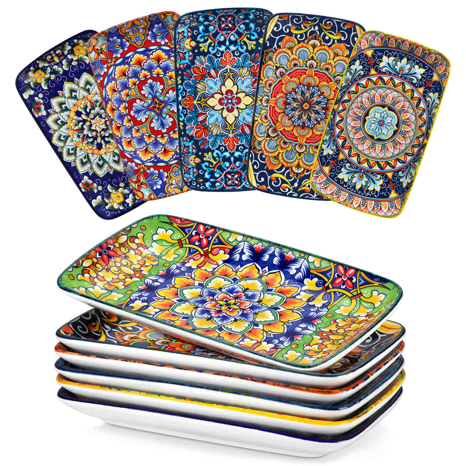 vancasso Simi Serving Platter Set Of 6 - Made Of Porcelain With Bohemian Style Design - Perfect For Serving Meals In A Stylish And Elegant Way - Large