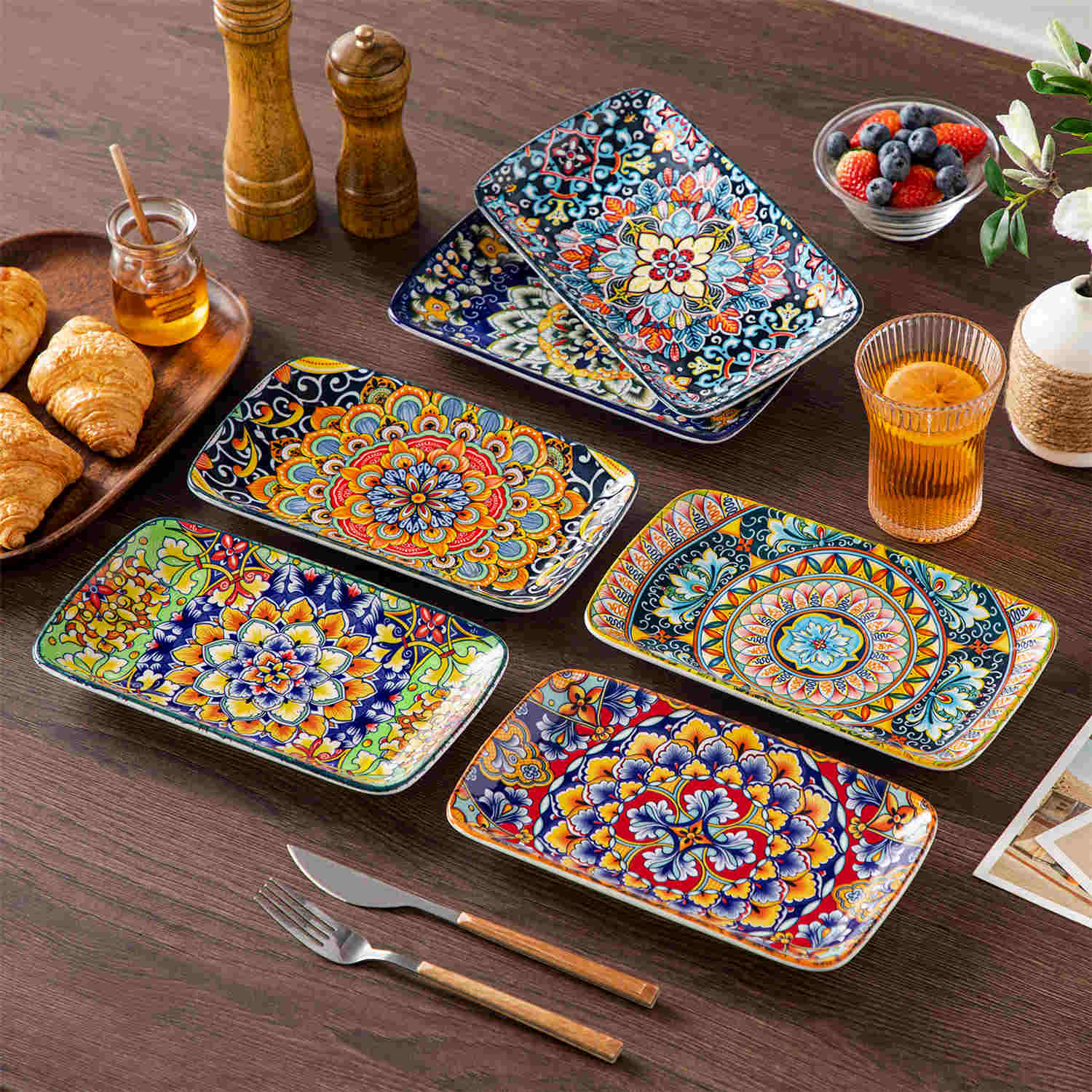 vancasso Simi Serving Platter Set Of 6 - Made Of Porcelain With Bohemian Style Design - Perfect For Serving Meals In A Stylish And Elegant Way - Large