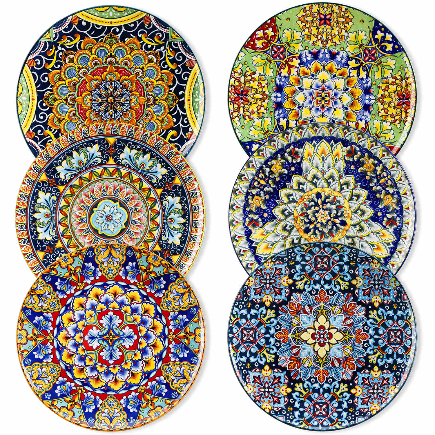 Boho Chic Simi Porcelain Dinner Plates Set of 6 with Vibrant Pattern-vancasso