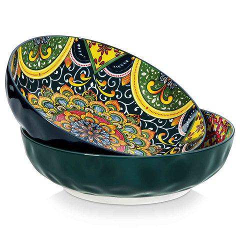 vancasso Simi Set Of 2 Large Serving Bowls In Bohemian Style - Perfect For Family Gatherings Or Festive Dining - Crafted From Durable Porcelain - Midnight Blue