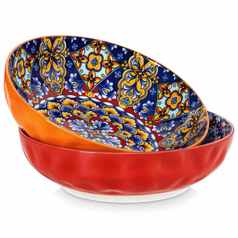 vancasso Simi Set Of 2 Large Serving Bowls In Bohemian Style - Perfect For Family Gatherings Or Festive Dining - Crafted From Durable Porcelain - Flame Red