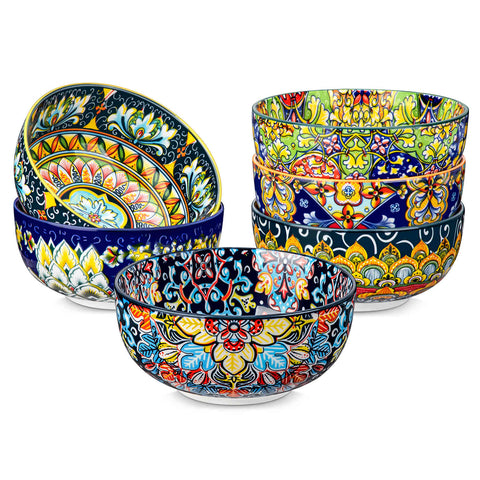 The Simi Set of 6 Double-Sided Stoneware Bowls features a stylish boho chic design-vancasso