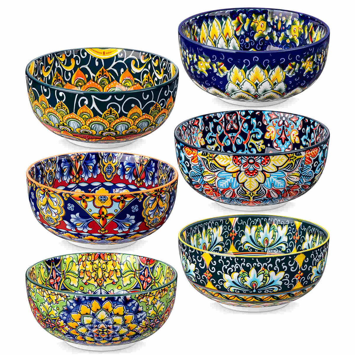 The Simi Set of 6 Double-Sided Stoneware Bowls features a stylish boho chic design-vancasso