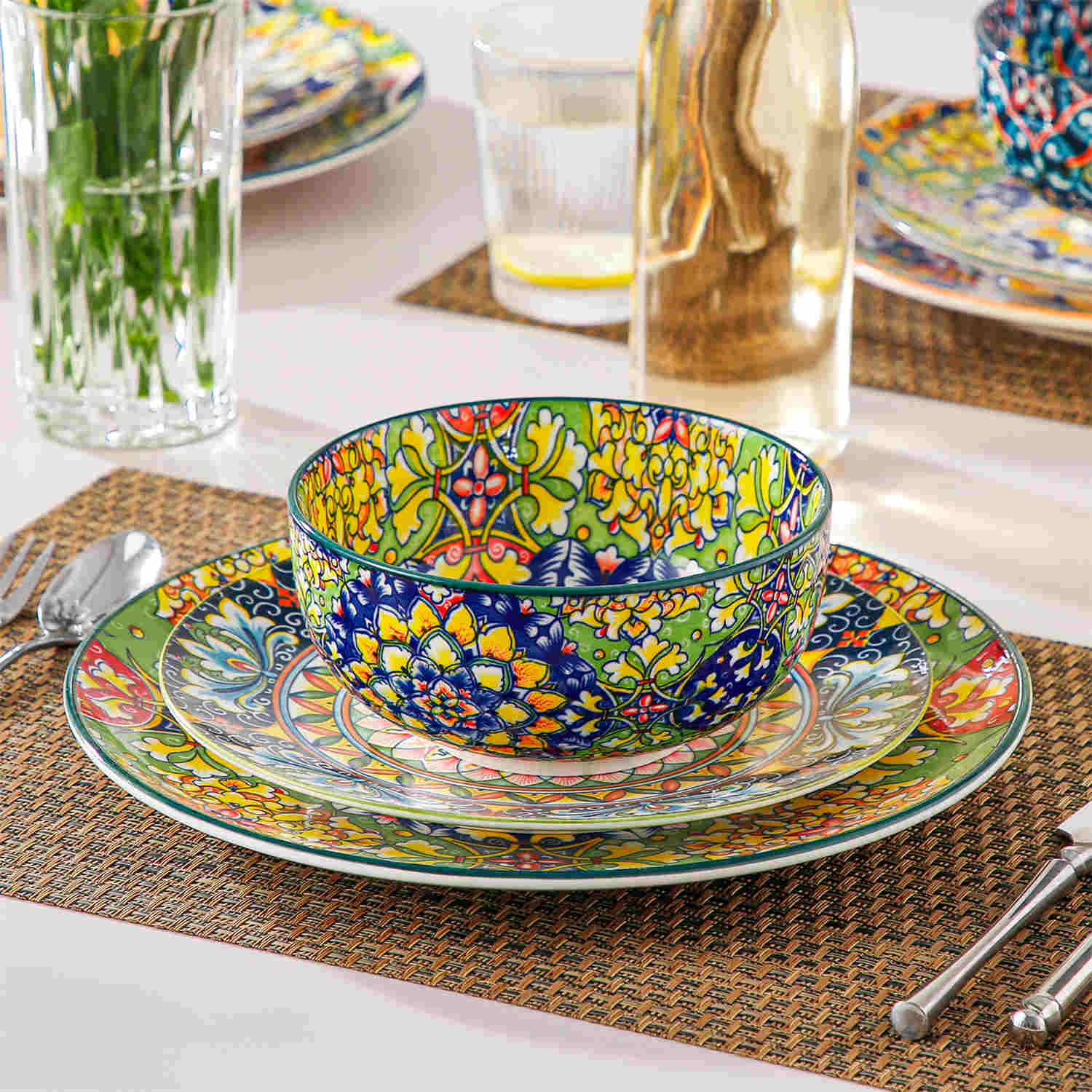 The Simi Set of 6 Double-Sided Stoneware Bowls features a stylish boho chic design-vancasso