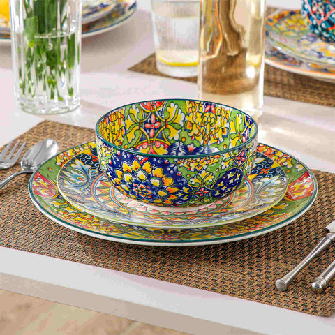 The Simi Set of 6 Double-Sided Stoneware Bowls features a stylish boho chic design-vancasso