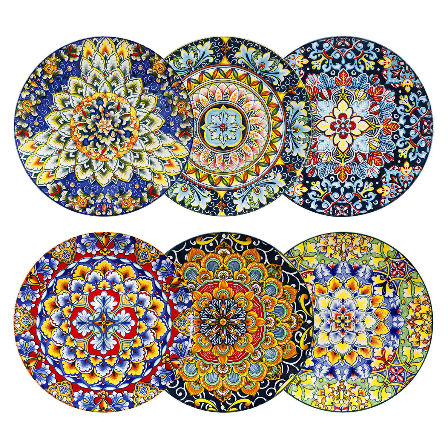 Boho Chic Simi Porcelain Salad Plates Set of 6 with Vibrant Pattern-vancasso
