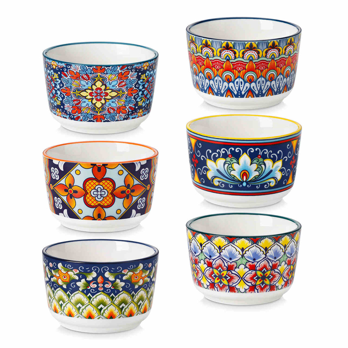 vancasso Simi Set Of 6 Ramekin Bowls In Bohemian Style - Ideal For Desserts Or Side Dishes - Crafted From High-Quality Porcelain - 4 oz