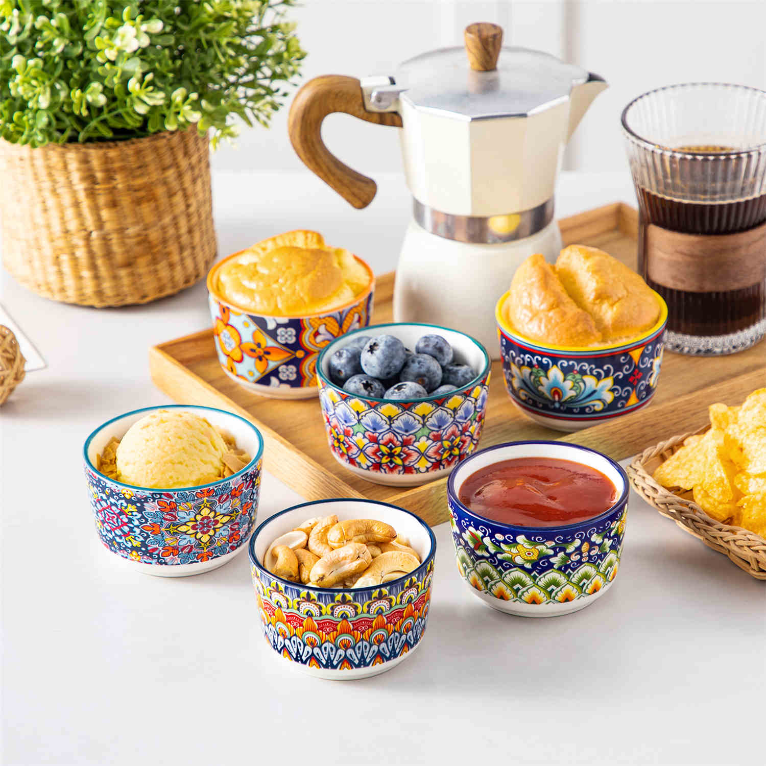 vancasso Simi Set Of 6 Ramekin Bowls In Bohemian Style - Ideal For Desserts Or Side Dishes - Crafted From High-Quality Porcelain - 4 oz