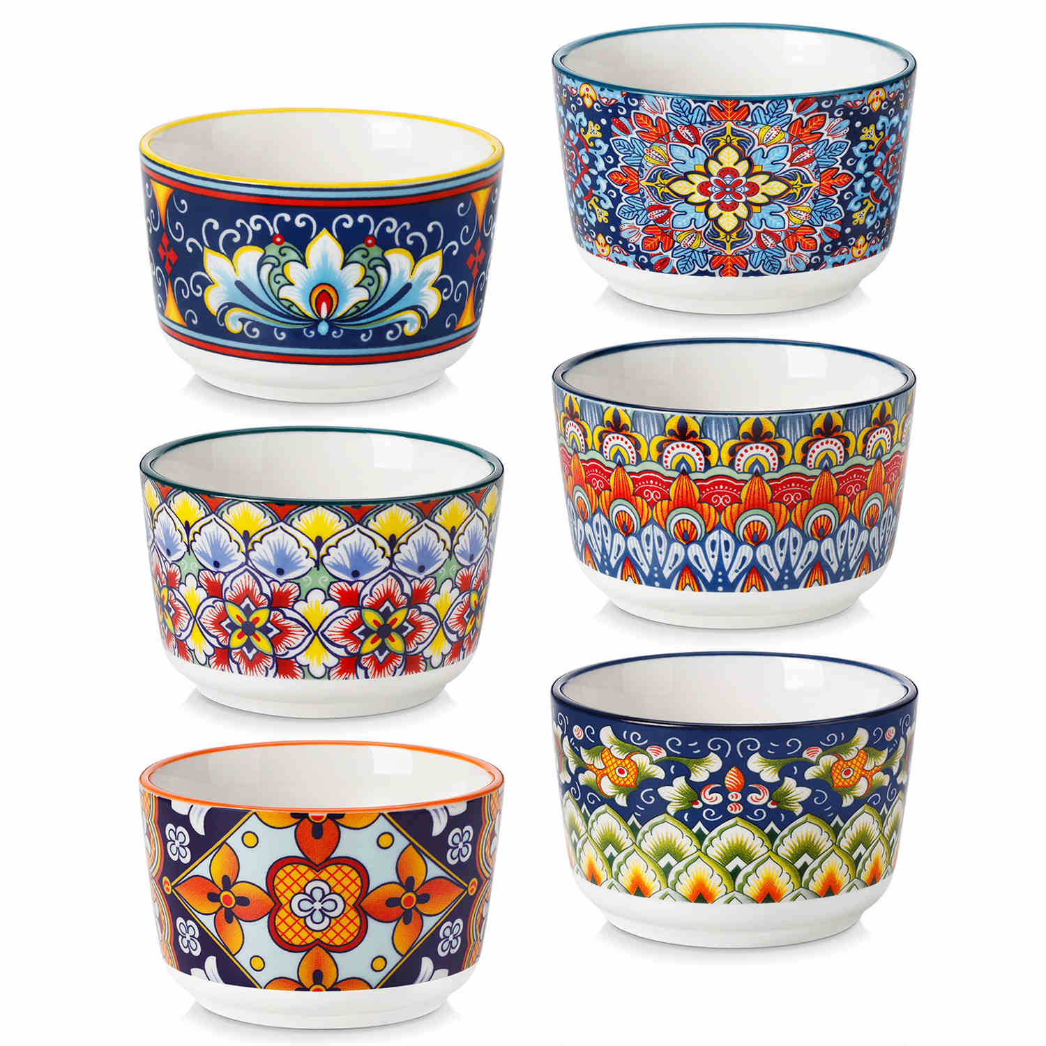 vancasso Simi Set Of 6 Ramekin Bowls In Bohemian Style - Ideal For Desserts Or Side Dishes - Crafted From High-Quality Porcelain - 6 oz