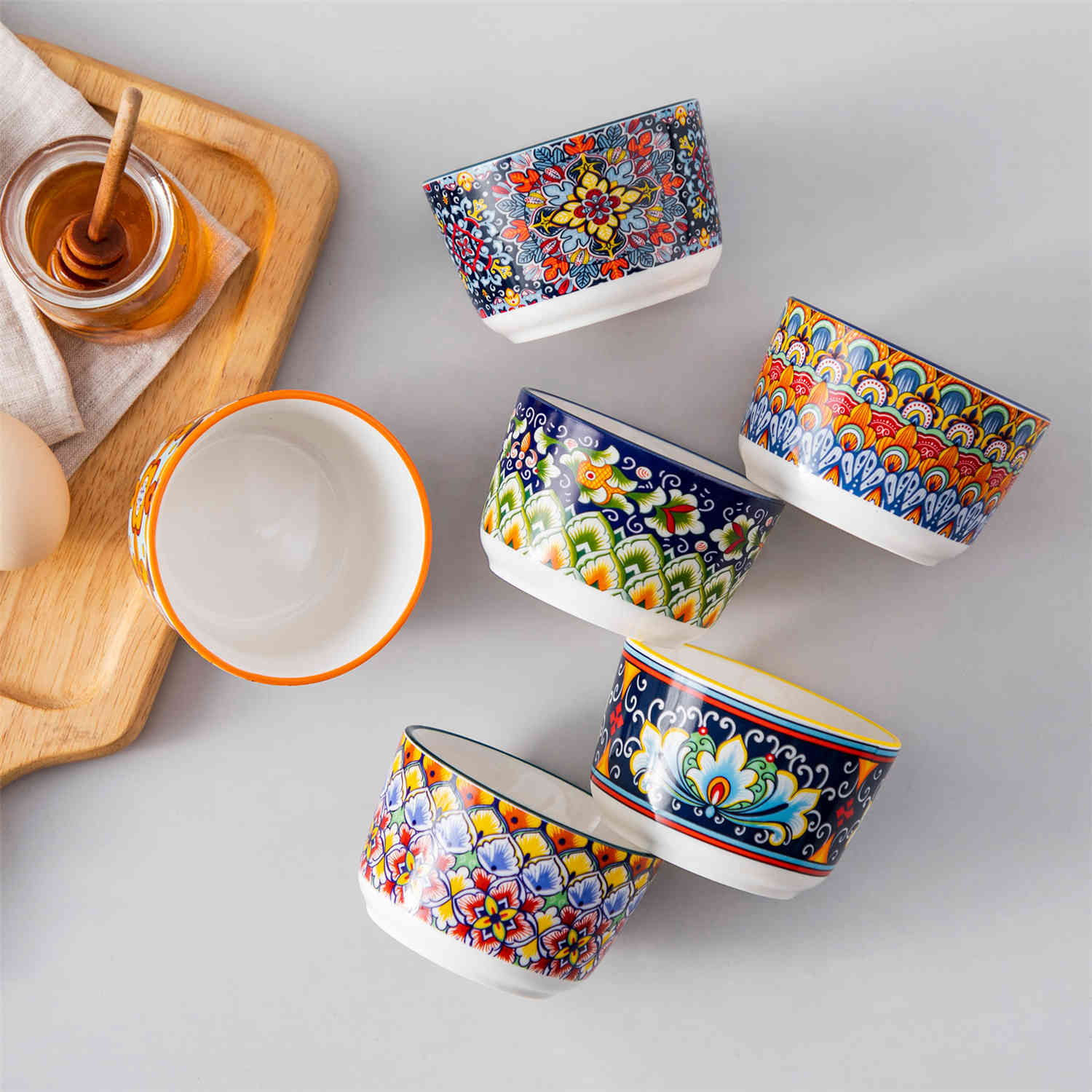 vancasso Simi Set Of 6 Ramekin Bowls In Bohemian Style - Ideal For Desserts Or Side Dishes - Crafted From High-Quality Porcelain - 6 oz