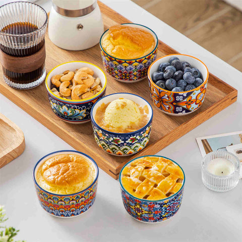 vancasso Simi Set Of 6 Ramekin Bowls In Bohemian Style - Ideal For Desserts Or Side Dishes - Crafted From High-Quality Porcelain - 6 oz