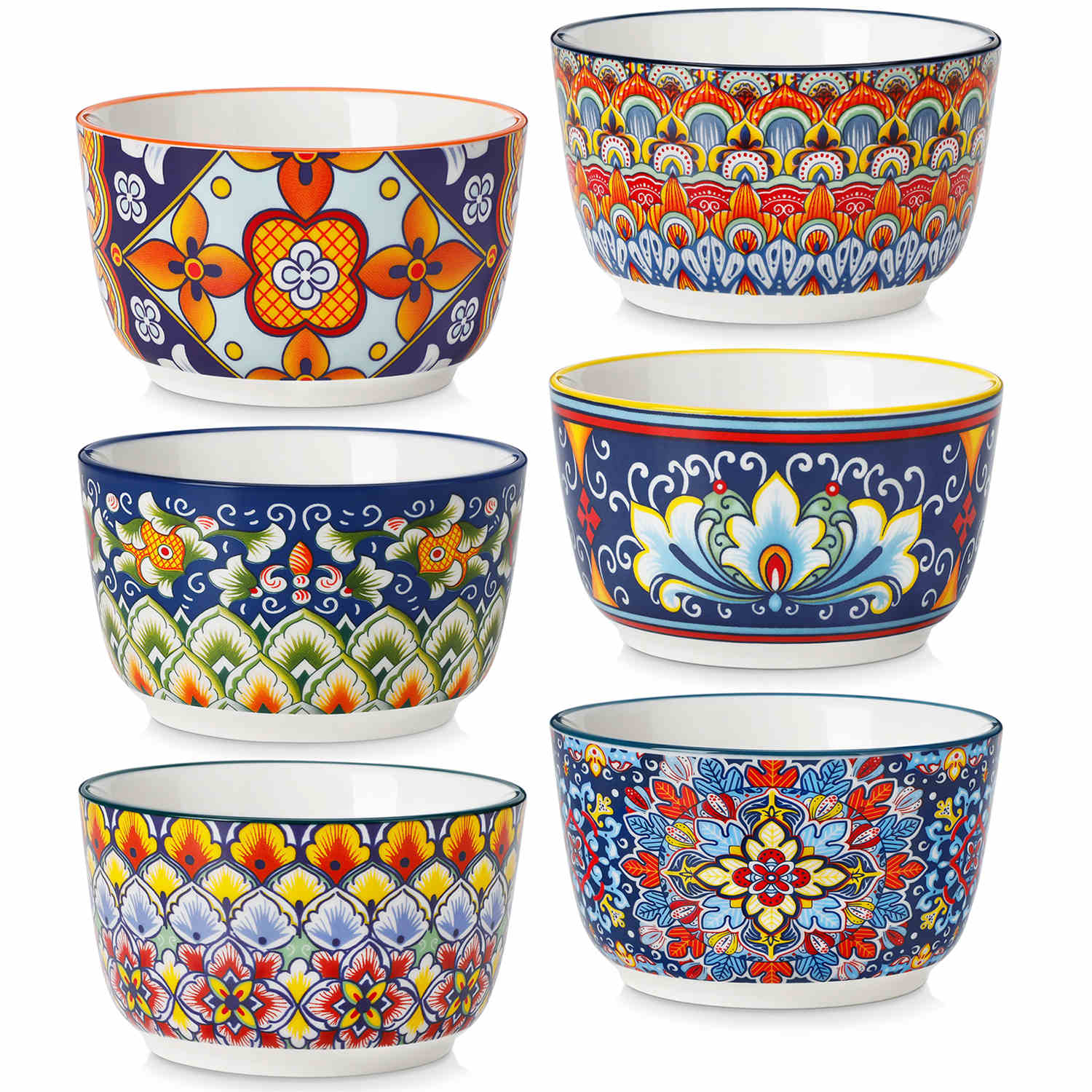 vancasso Simi Set Of 6 Ramekin Bowls In Bohemian Style - Ideal For Desserts Or Side Dishes - Crafted From High-Quality Porcelain - 8 oz