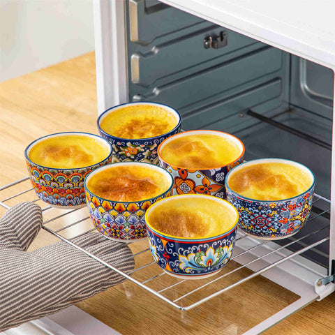 vancasso Simi Set Of 6 Ramekin Bowls In Bohemian Style - Ideal For Desserts Or Side Dishes - Crafted From High-Quality Porcelain - 8 oz